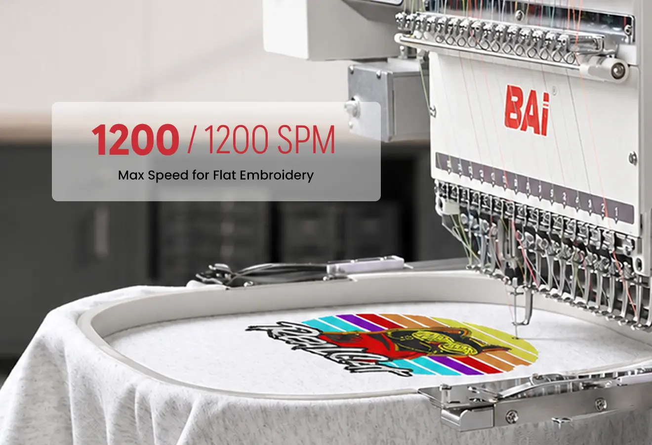 Garment Embroidery Speed, Max : 1200 SPM
