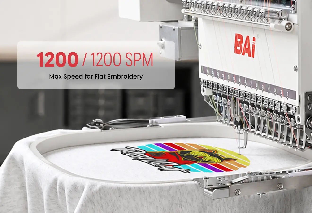 Garment Embroidery Speed, Max : 1200 SPM